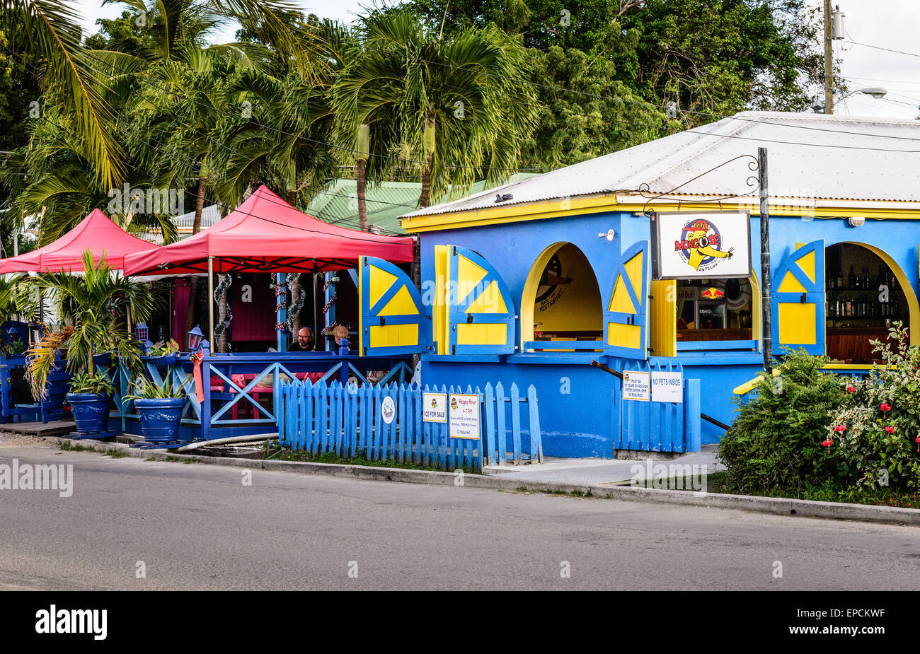 Der verrückte Mongoose Bar und Restaurant, English Harbour, Antigua Stockfoto