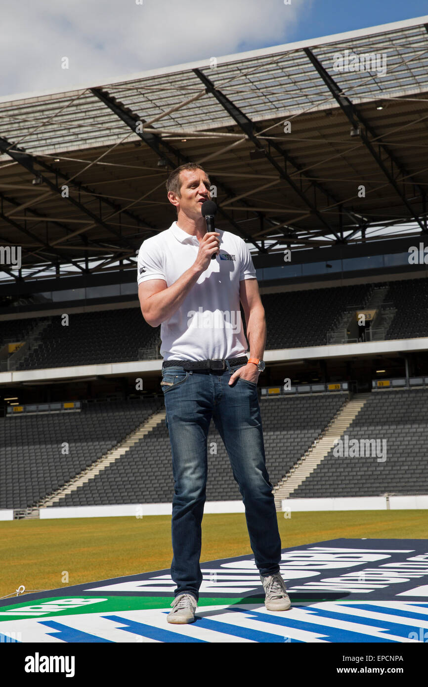 Greenwood, Rugby World Cup 2003 Sieger wird und England Rugby 2015 Botschafter besucht Milton Keynes-Stadion Stockfoto