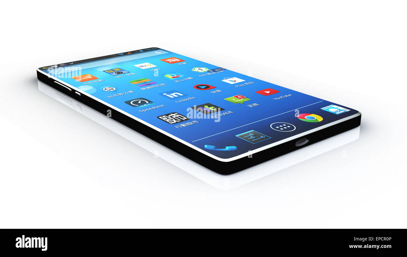 Reihe von Touchscreen-Smartphones isoliert auf weißem Hintergrund Stockfoto