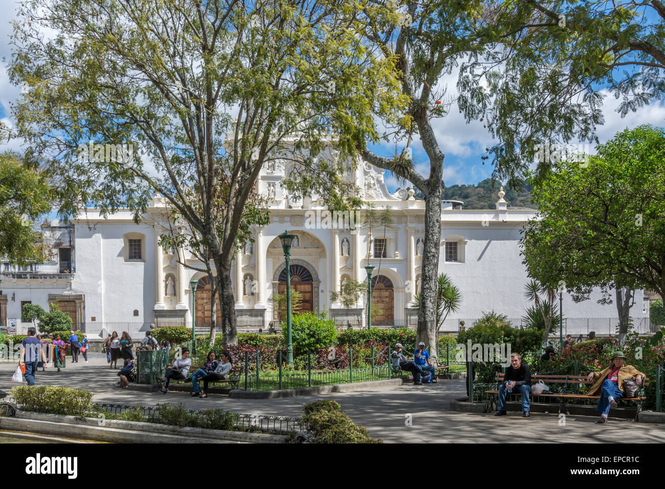 Kathedrale Saint Joseph oder Catedral de San José neben dem Central Park in Antigua Guatemala Stockfoto