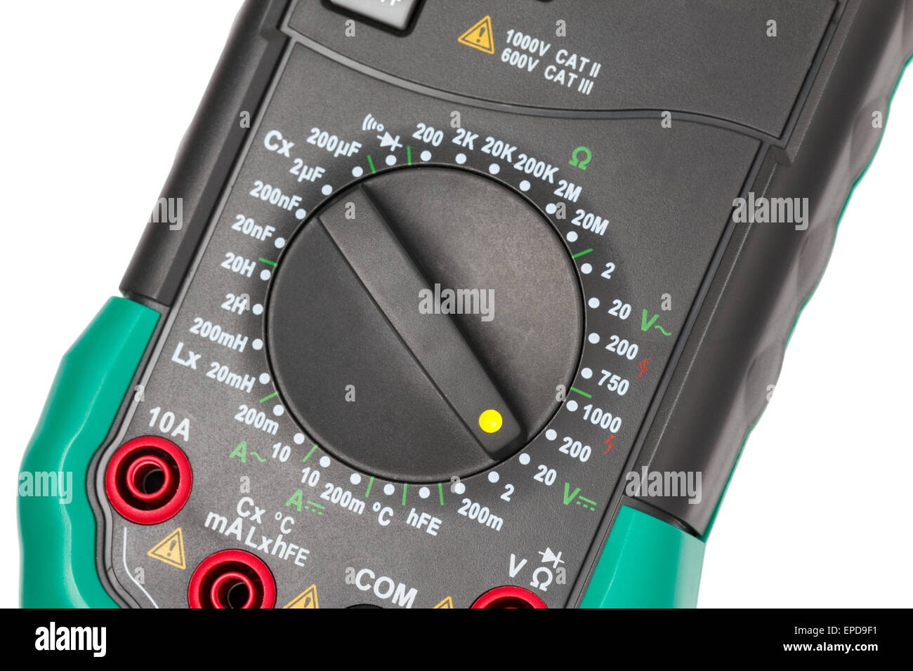 Digitale multimeter Selektor isoliert auf weißem Hintergrund Stockfoto