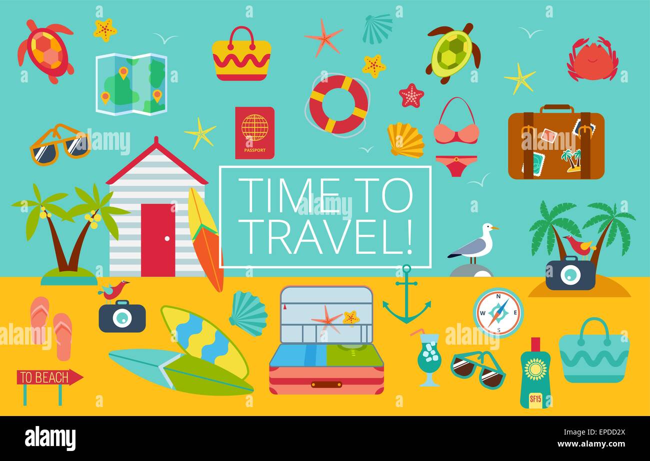 Flache Symbole Satz von Reisen Stock Vektor