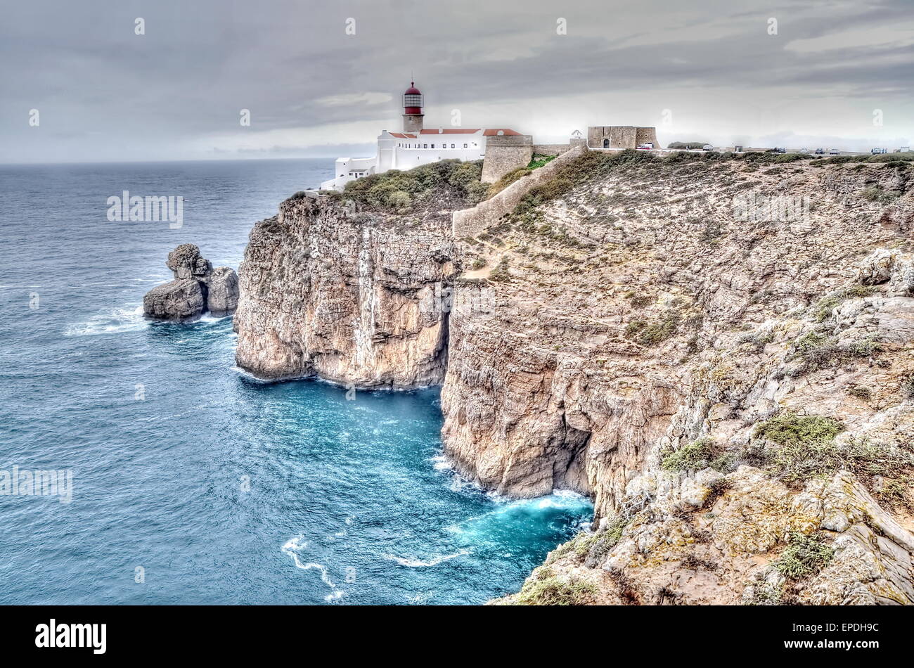 Leuchtturm von Sagres, Portugal in HDR Stockfoto Leuchtturm von Sagres, Portugal in HDR Stockfoto