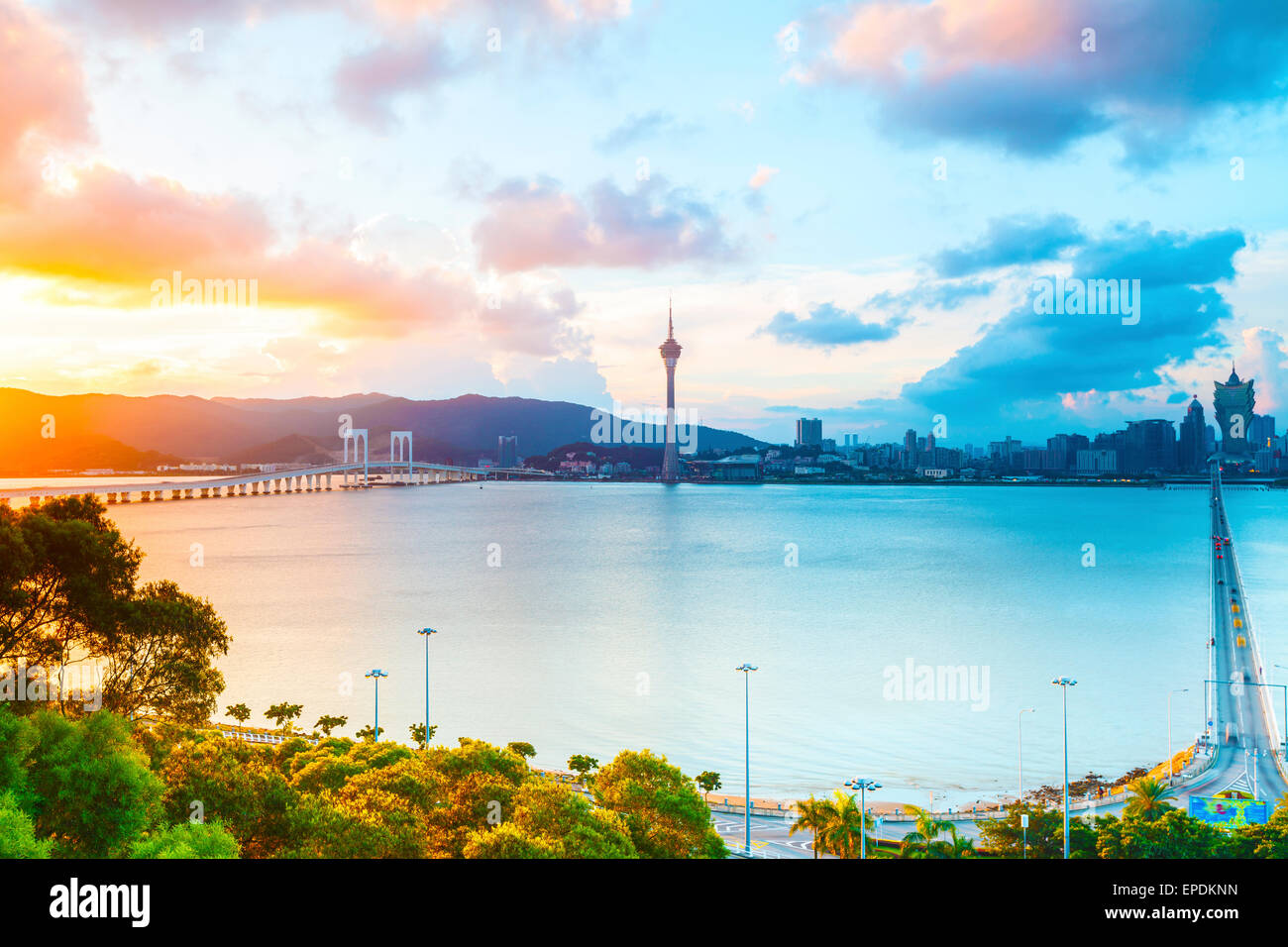 Macau Stadtbild Sonnenuntergang Stockfoto