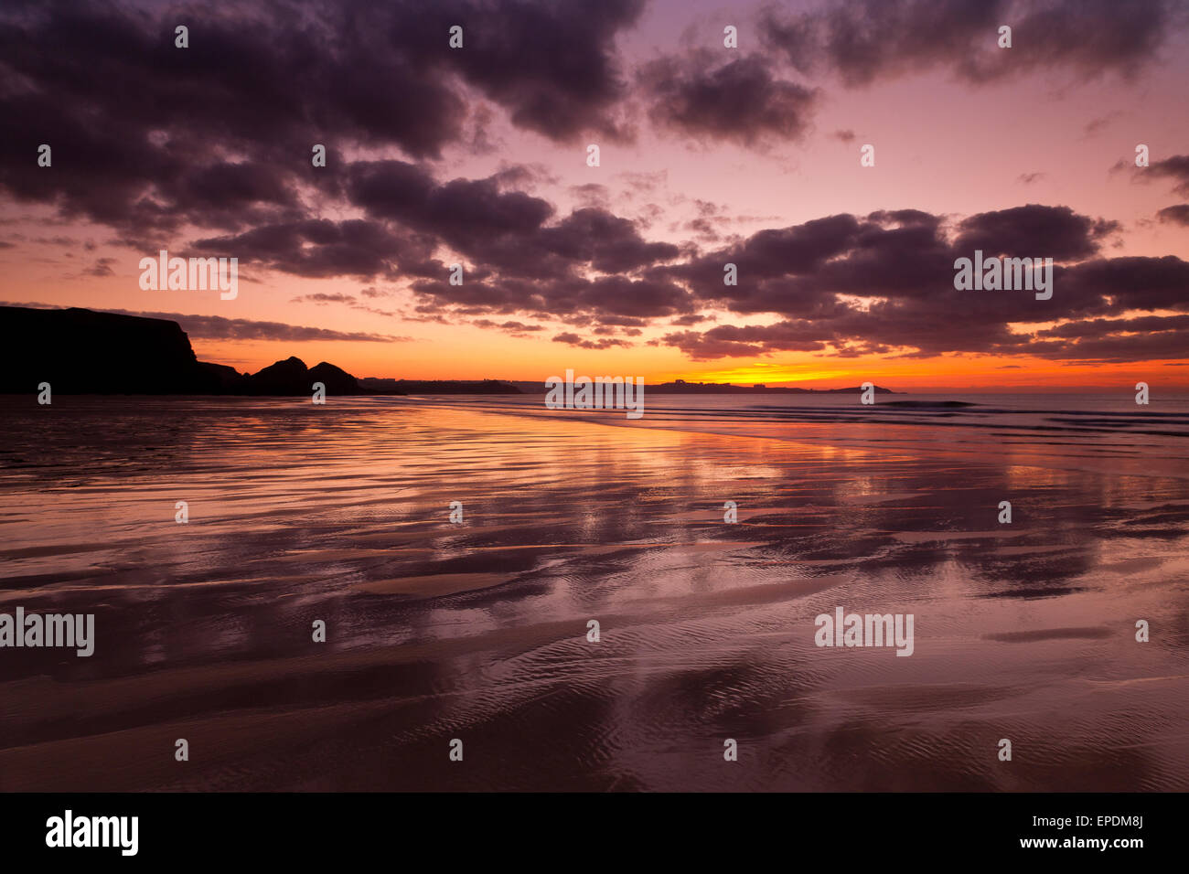 Sonnenuntergang am Watergate Bay, Cornwall, Süd-West, UK Stockfoto