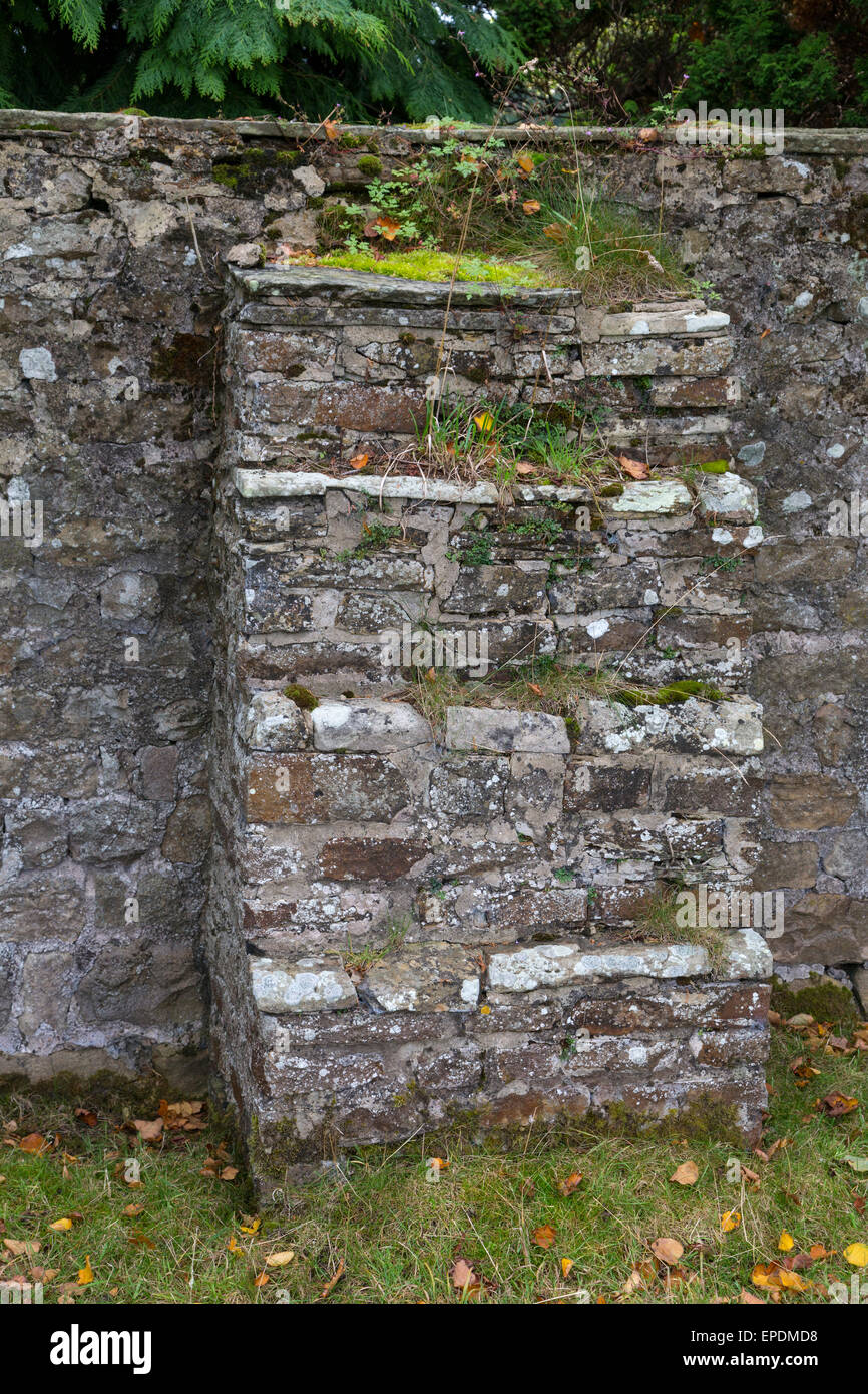 Großbritannien, England, Yorkshire.  Strebepfeiler verstärken einer Steinmauer umgeben ein Yorkshire-Landhaus. Stockfoto