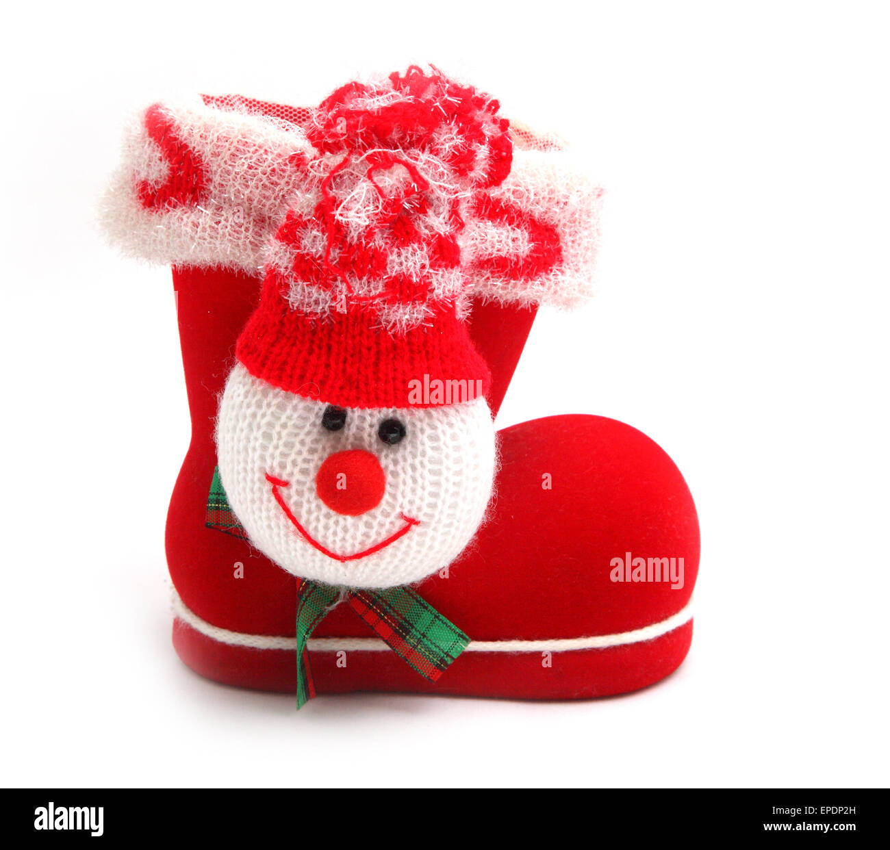 Rot Weihnachten Stiefel auf weißem Hintergrund Stockfoto