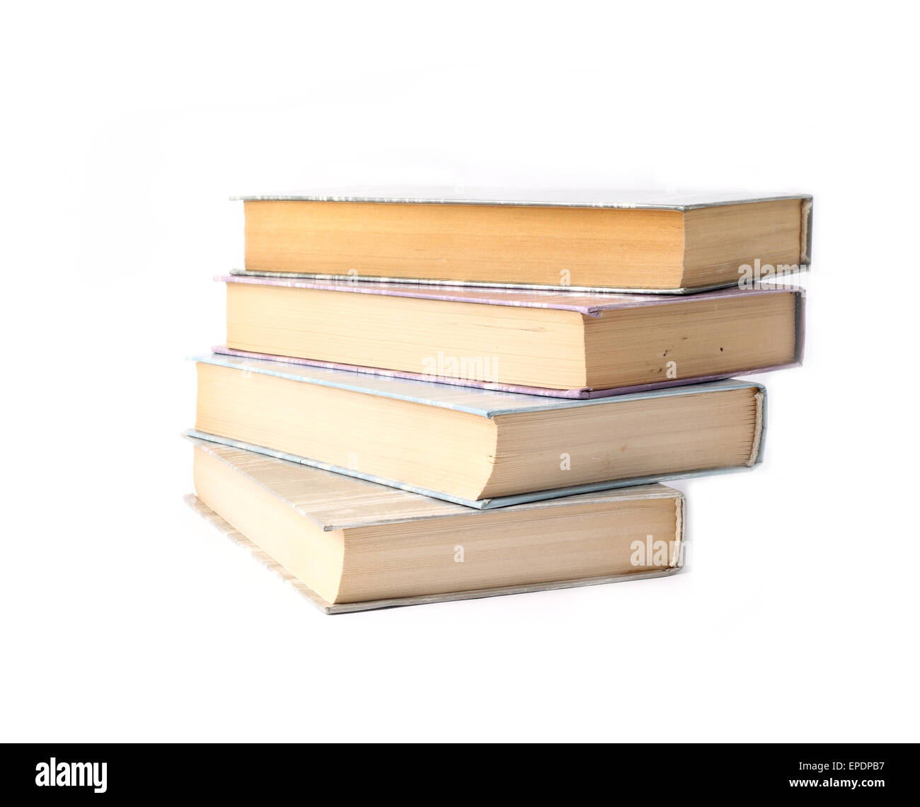 Vier Bücher auf weißem Hintergrund Stockfoto