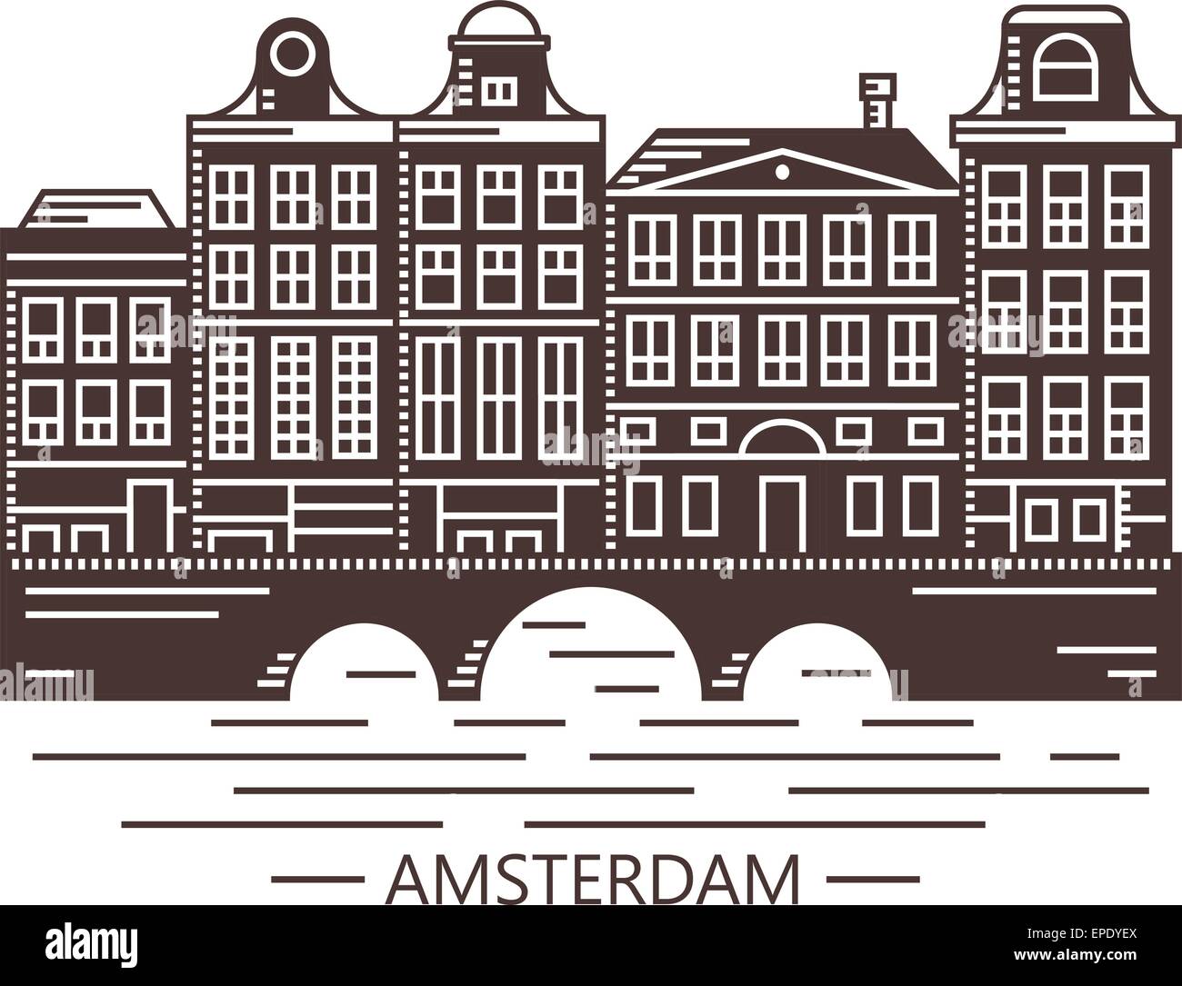 Old Amsterdam Holland Häuser auf Brücke braun Set Vektor-illustration Stock Vektor