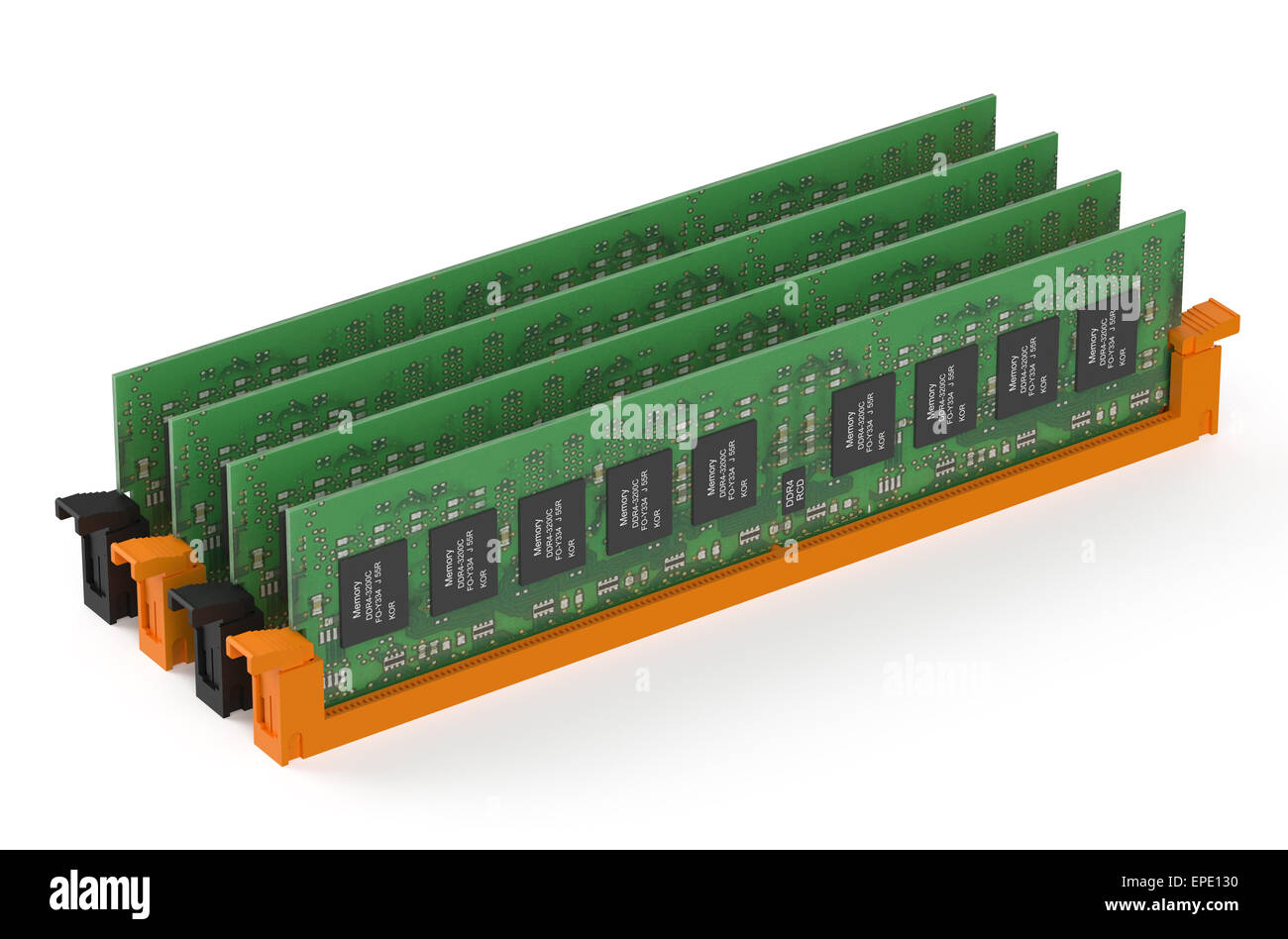DDR4-Speicher-Module isoliert auf weißem Hintergrund Stockfoto