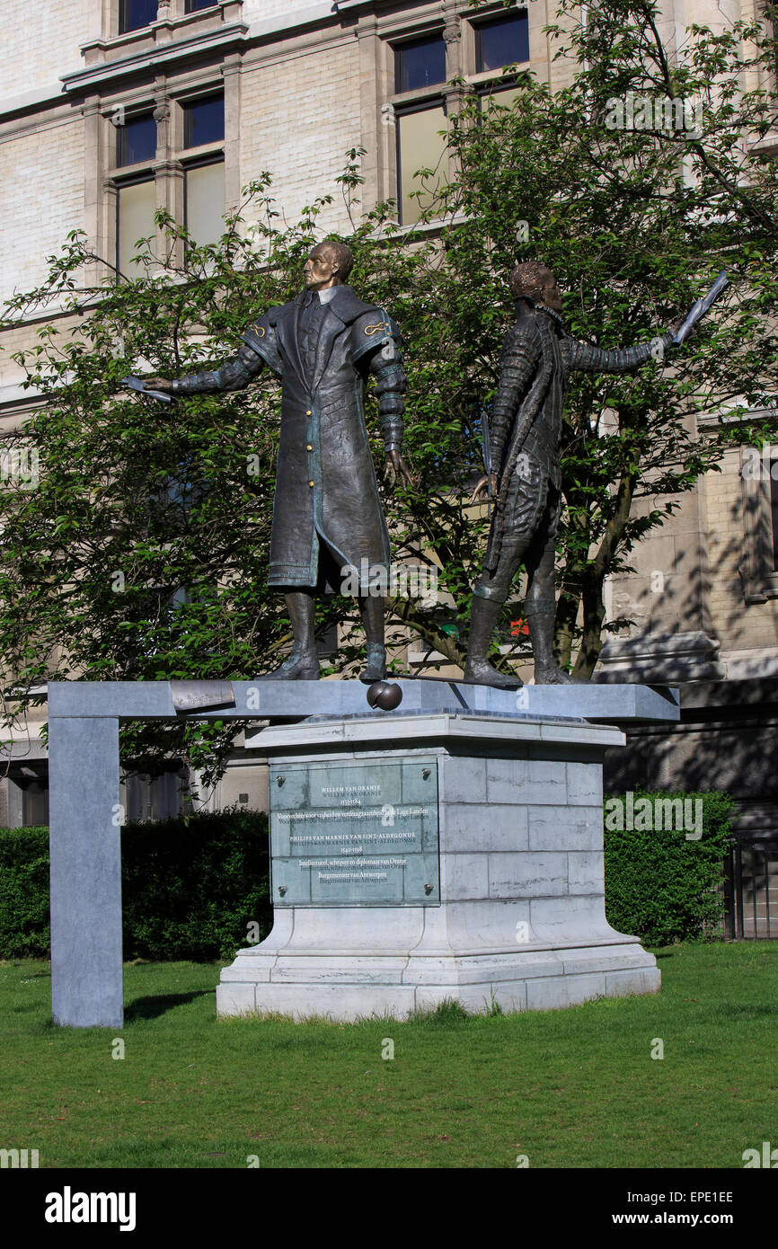 Denkmal für Wilhelm i., Prinz von Oranien & Philips von Marnix, Herrn von Saint-Aldegonde in Antwerpen, Belgien Stockfoto