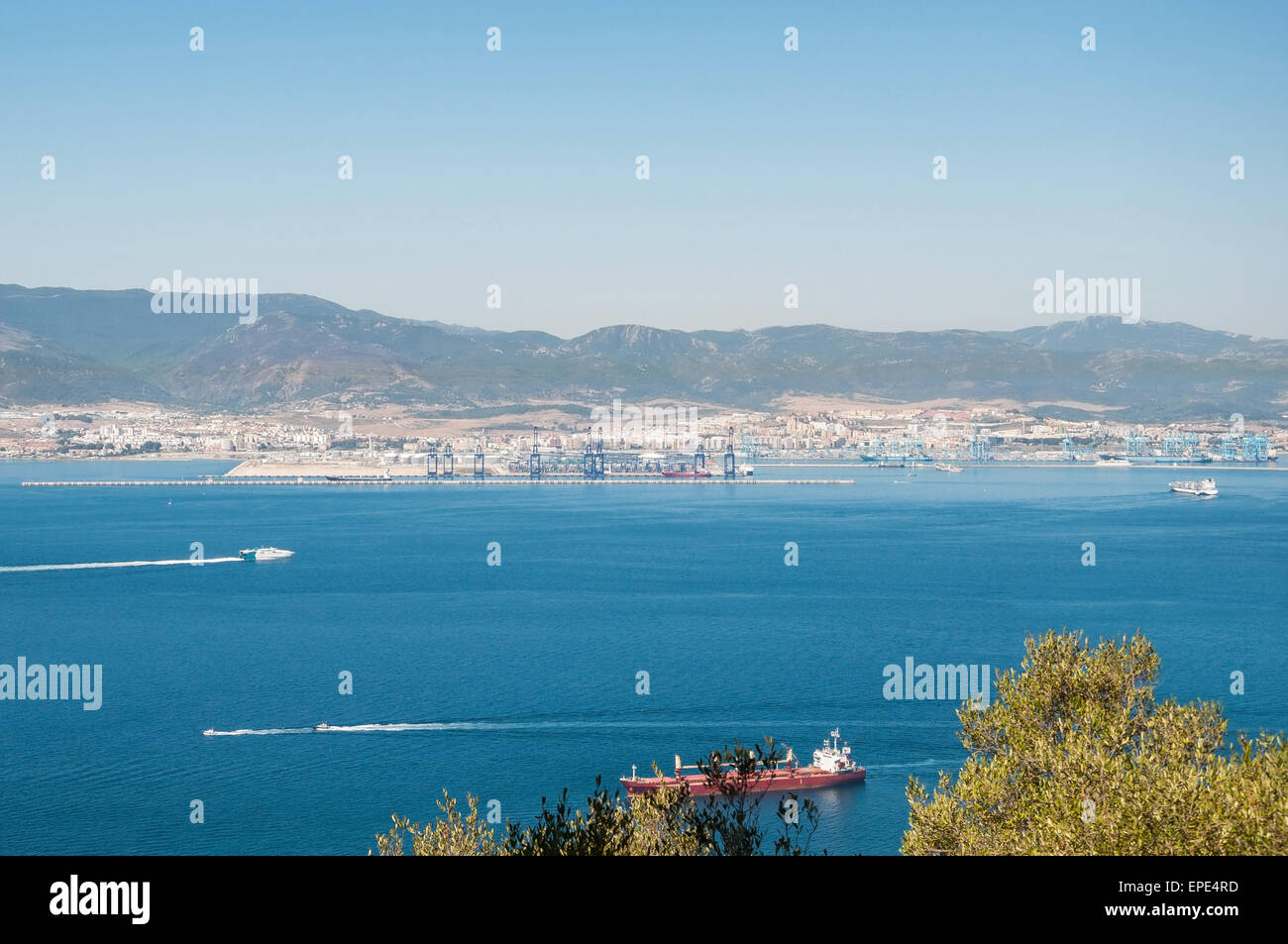 Luftaufnahme des spanischen Hafen Algeciras und Gibraltar Bay Stockfoto