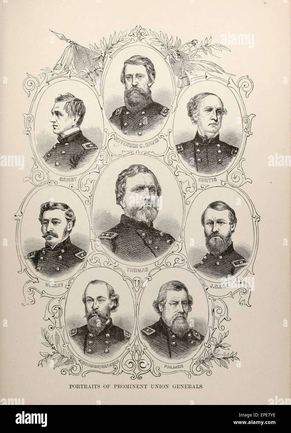Porträts von prominenten Union Generäle während des Bürgerkriegs der USA - Negley, Canby, Jefferson Davis C, Curtis, J D Cox, Thomas, Gordin Granger, Palmer Stockfoto