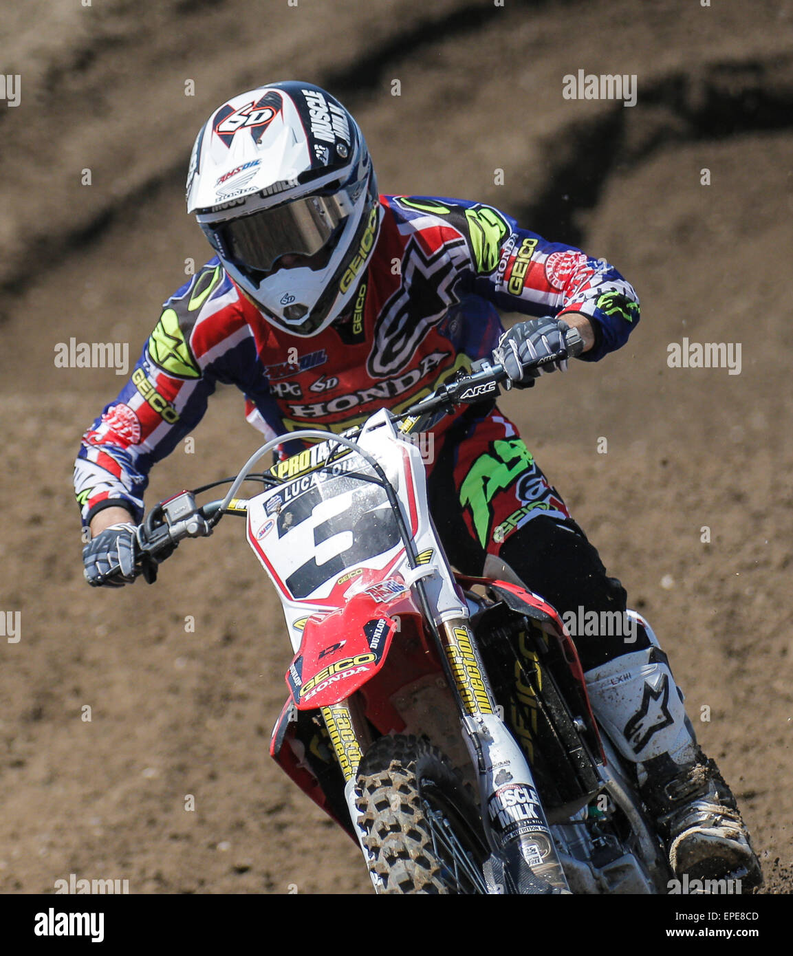 Rancho Cordova, Kalifornien, USA. 16. Mai 2015. # 3 Eli Tomac nehmen eine 1. Runde Sieg im Lucas Oil Pro Motocross Meisterschaft Moto 1 450 Unterricht in Hangtown Motocross Classic Rancho Cordova, CA Thurman James/CSM/Alamy Live News Stockfoto