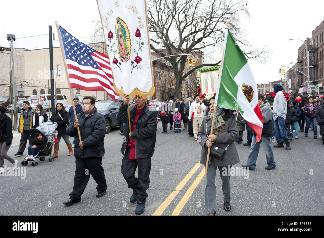 Fest der Jungfrau von Guadalupe, der Gönner Heiliges von Mexiko, Borough Park, Brooklyn, 2012. Stockfoto