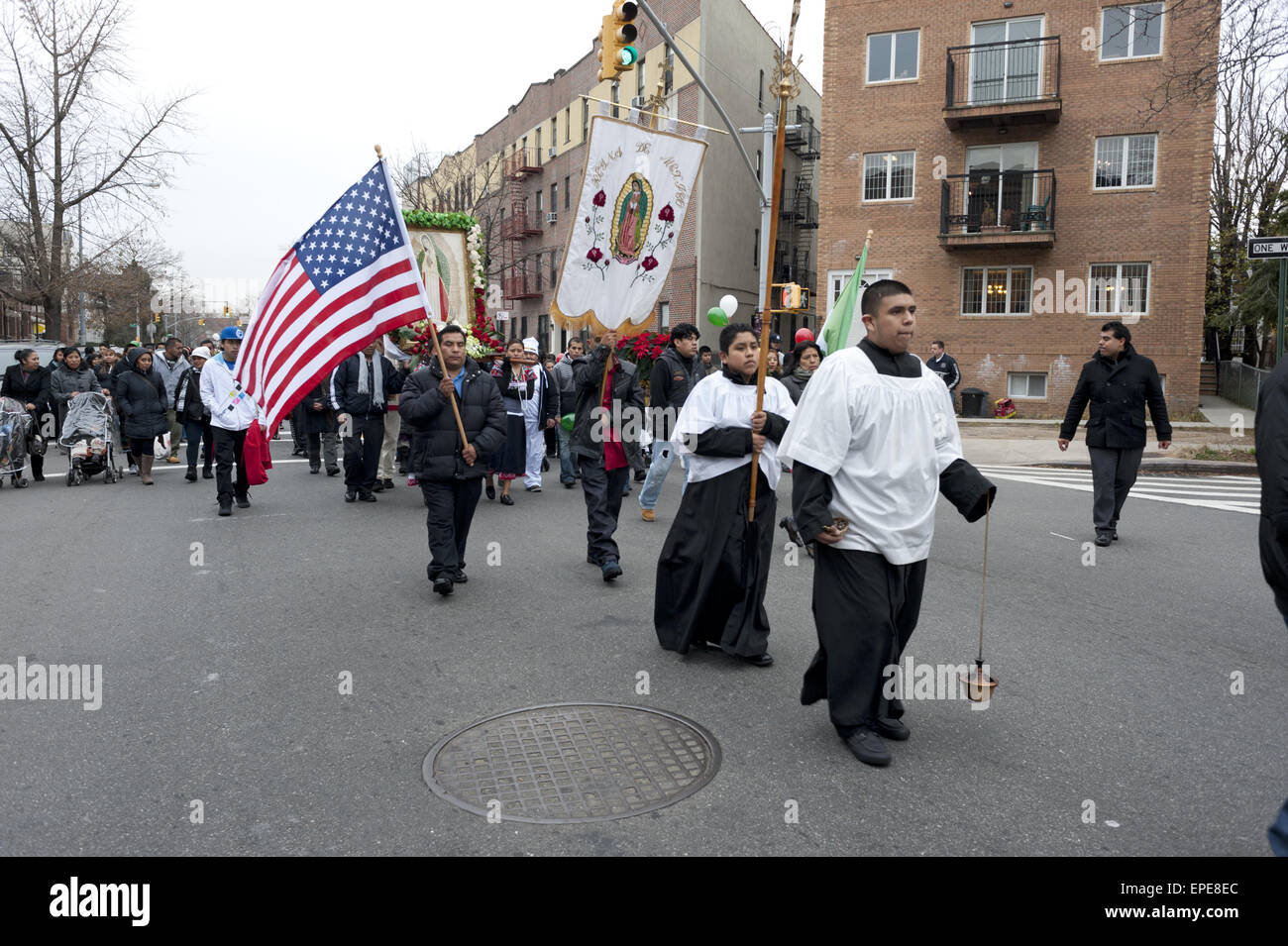 Fest der Jungfrau von Guadalupe, der Gönner Heiliges von Mexiko, Borough Park, Brooklyn, 2012. Stockfoto