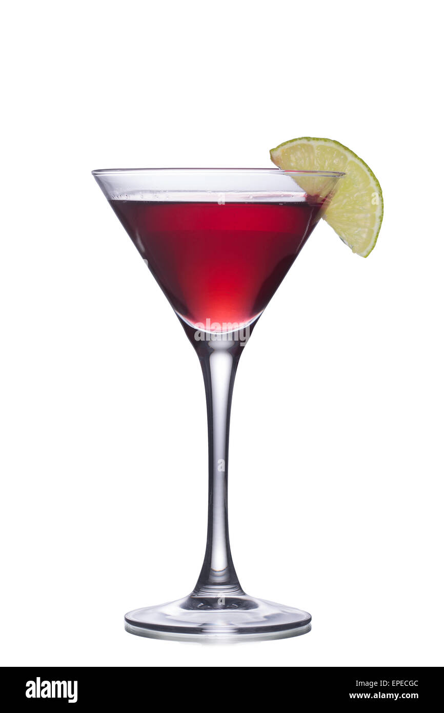 Kosmopolitische alkoholischen Cocktail verziert mit Limettenscheibe Stockfoto