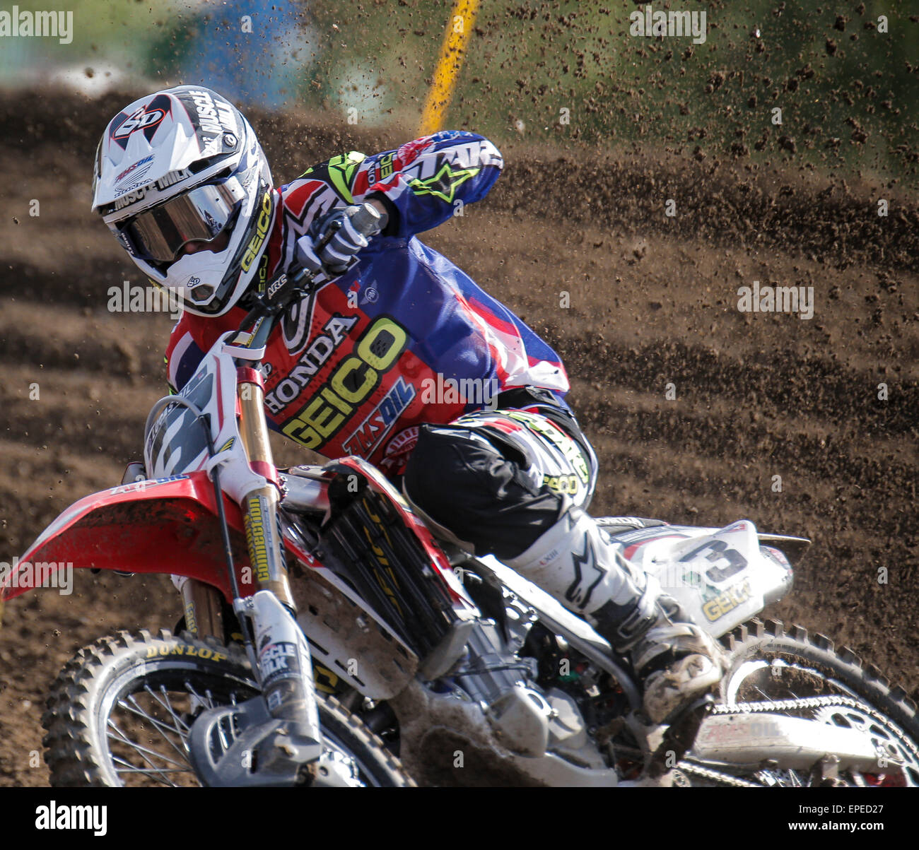 Rancho Cordova, CA. 16. Mai 2015. # 3 Eli Tomac umgehauen einfach jeder im Lucas Oil Pro Motocross Meisterschaft Moto 2 450 Unterricht in Hangtown Motocross Classic Rancho Cordova, CA Thurman James/CSM/Alamy Live News Stockfoto