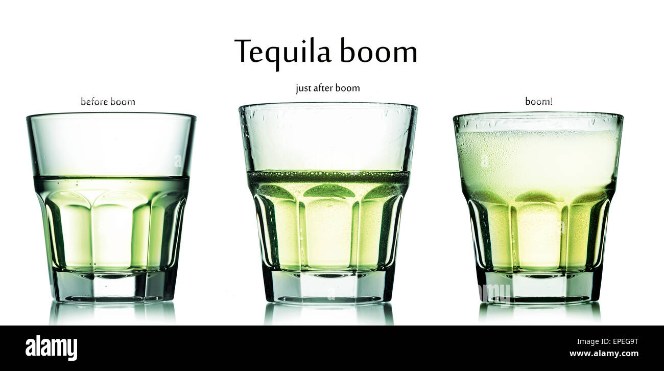 Sammlung von Gläsern mit Tequila Boom Cocktail. Soda und Tequila cocktail. Stockfoto