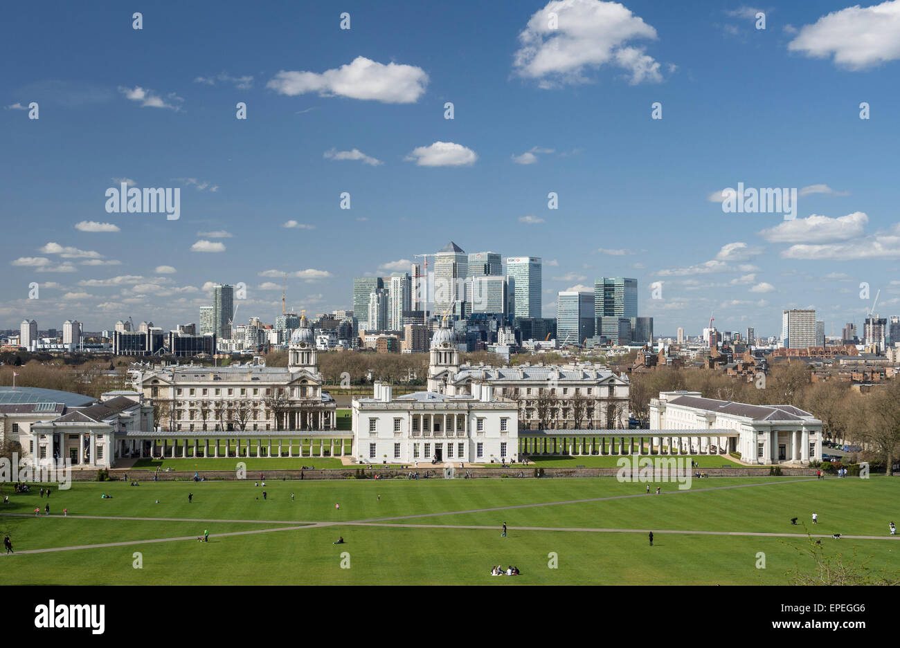 Greenwich und Canary Wharf London vom Observatory Stockfoto