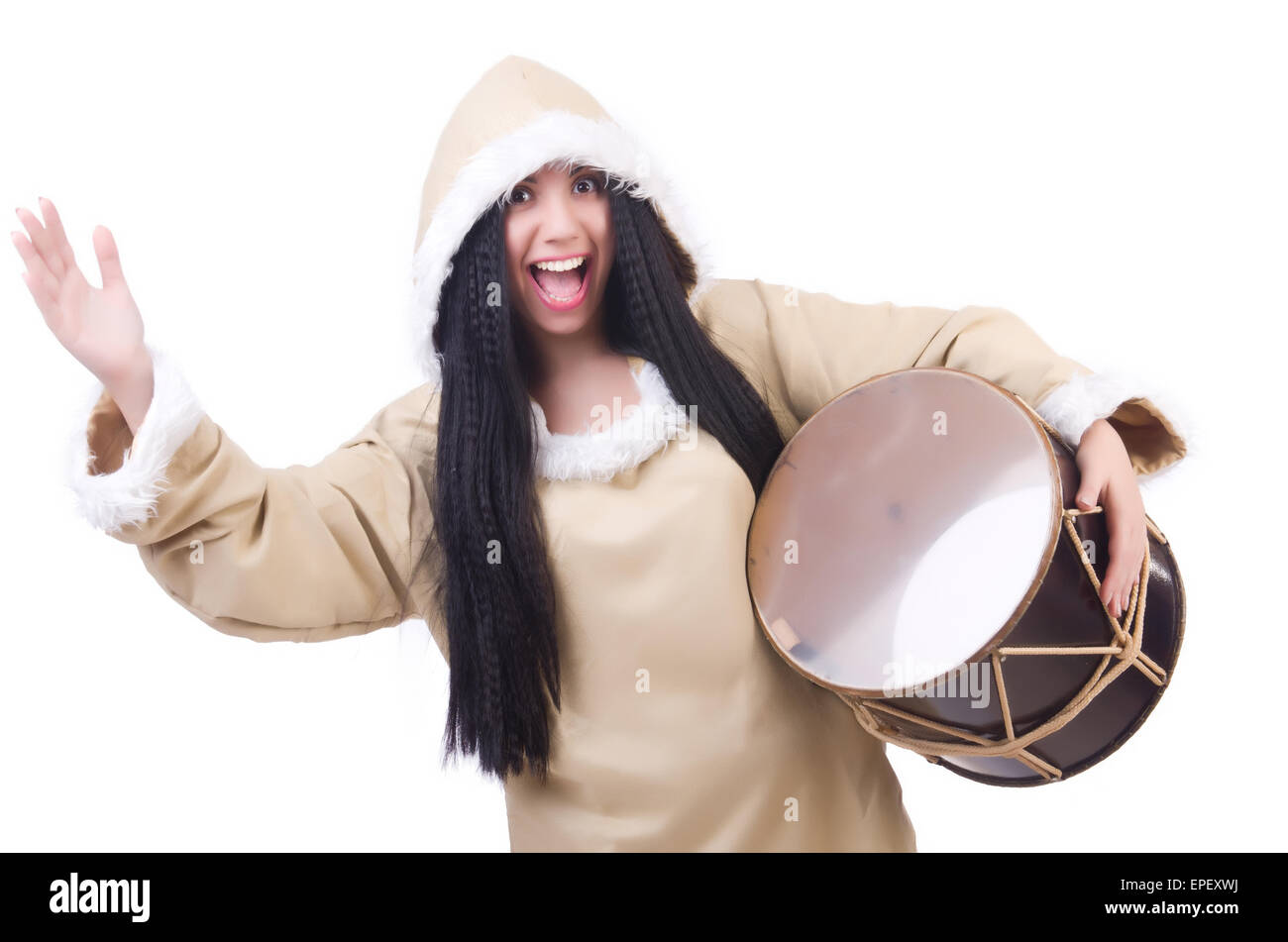 Frau Eskimo isoliert auf weiss Stockfoto