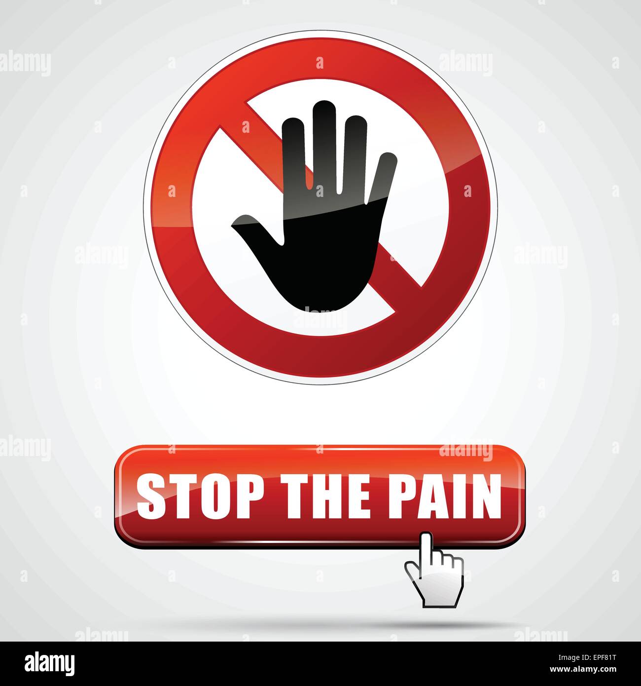 Illustration der Schmerz Stoppschild mit Web-Taste Stock Vektor