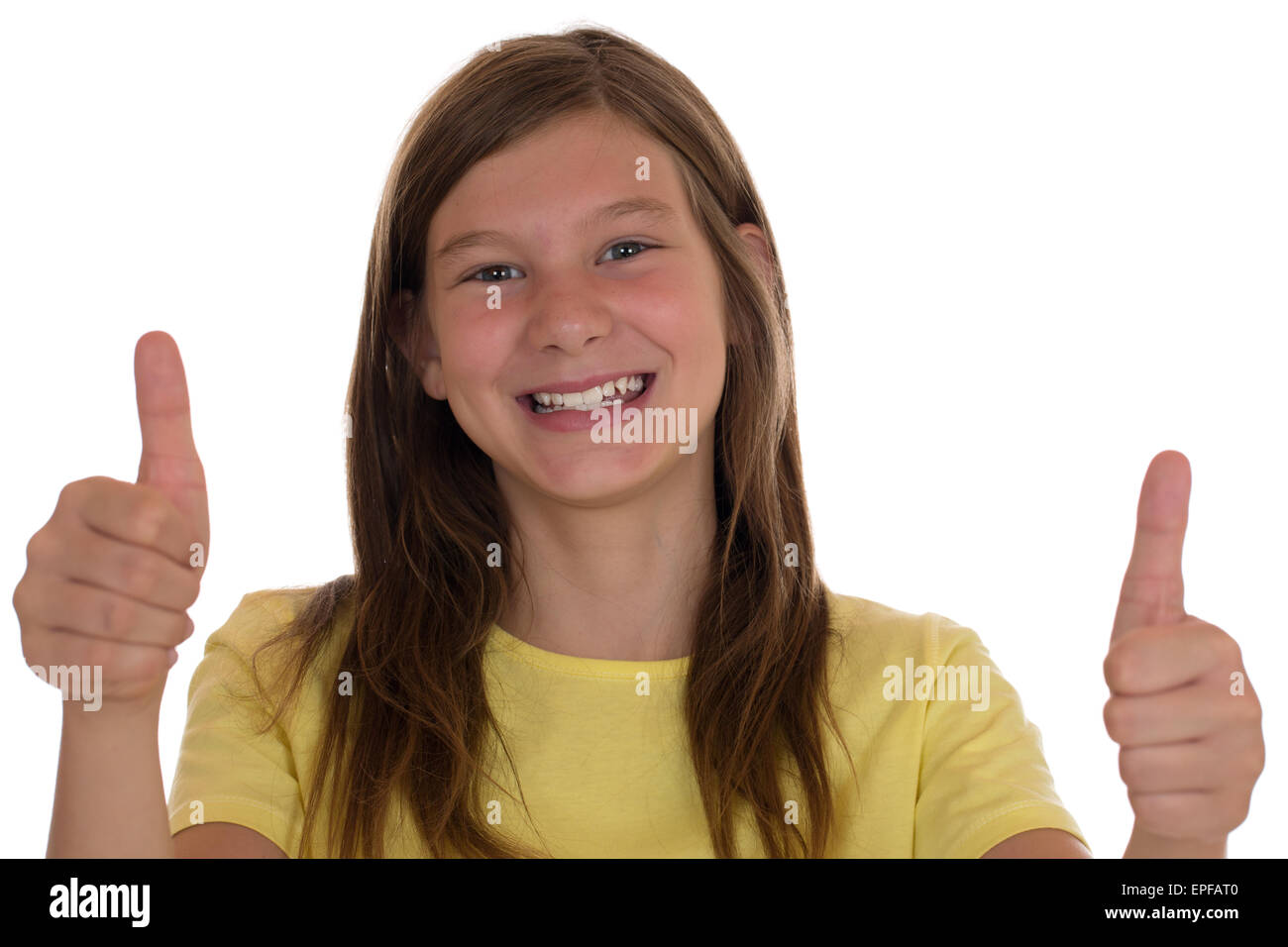 Junges M├ñdchen weitergeleitet sterben Daumen hoch Stockfoto