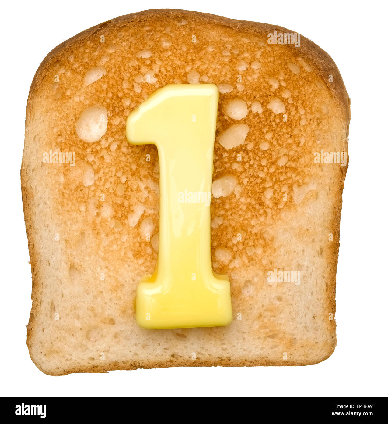 Isolierte Toast mit Butter Nummer 1 Stockfoto