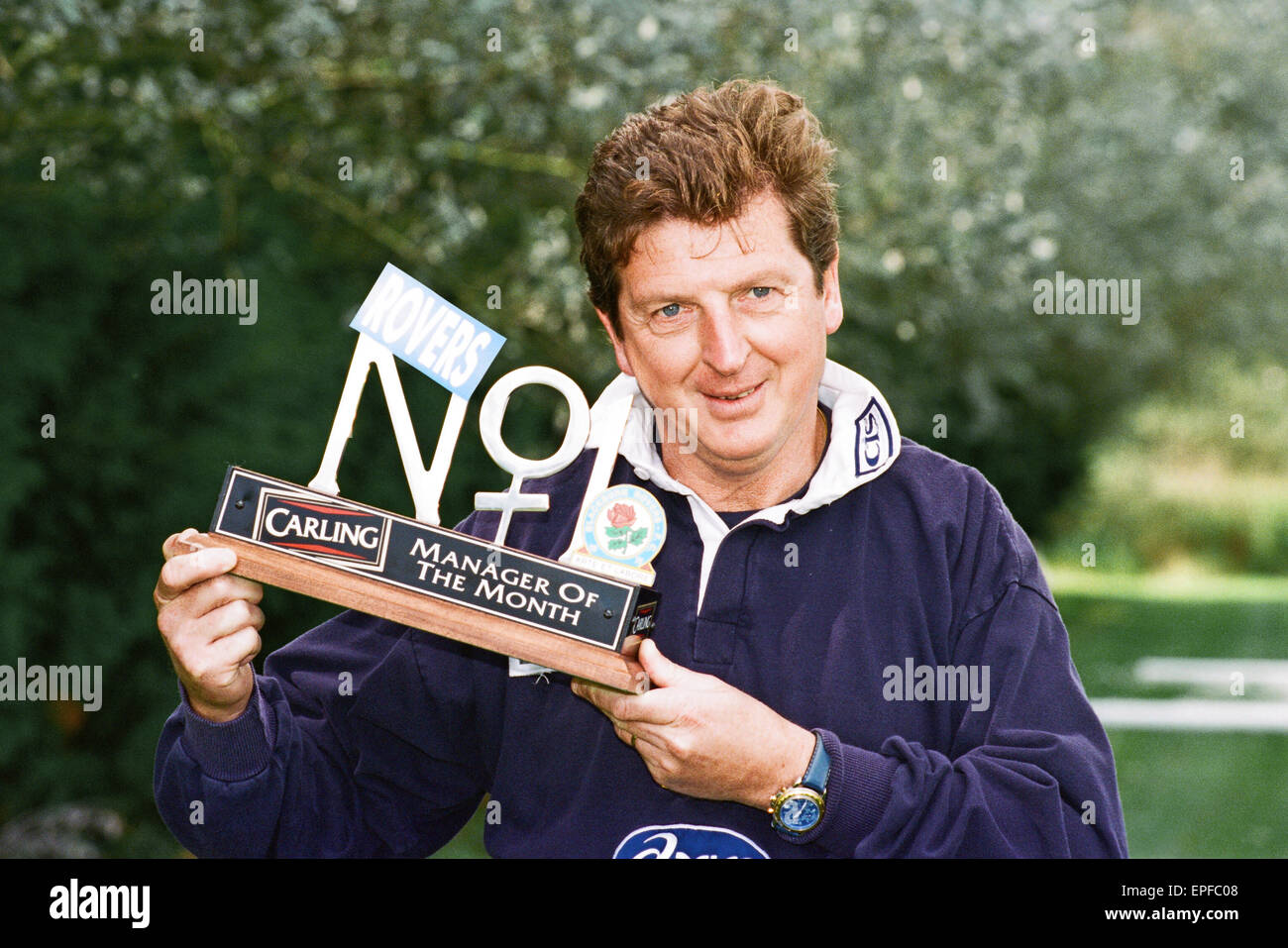 Blackburn Rovers-Manager Roy Hodgson mit Carling-Manager des Monats ausgezeichnet. 12. September 1997. Stockfoto