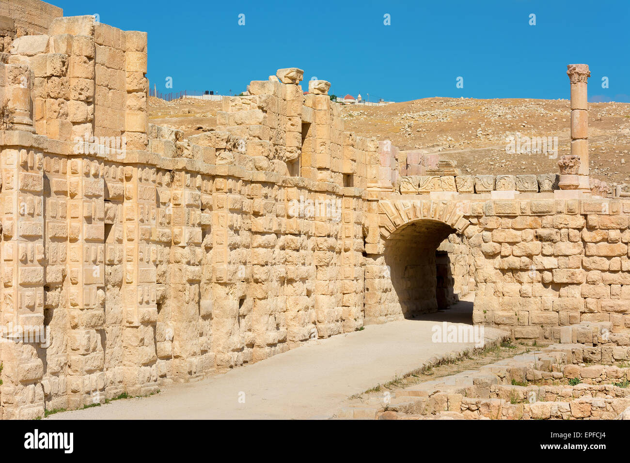 Ruinen von Jerash Jordanien hinten im Hippodrom Stockfoto