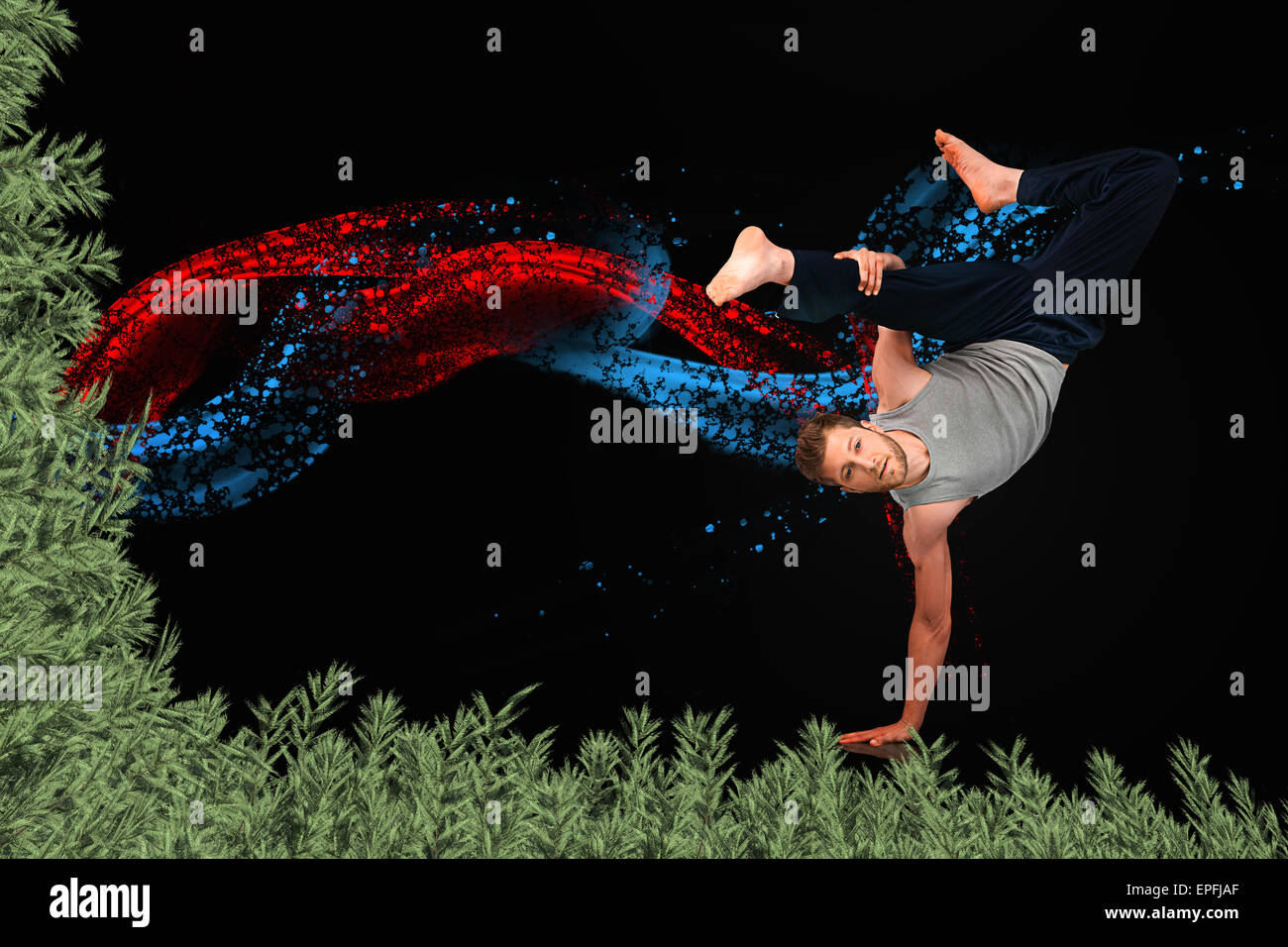 Break Dancer zeigt seine Beweglichkeit und Gleichgewicht Stockfoto