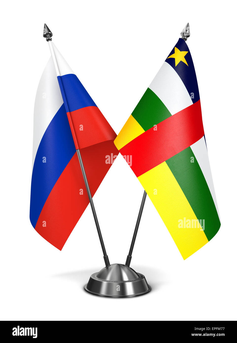 Russland und der Zentralafrikanischen Republik - Miniatur-Flags, Isolated on White Background. Stockfoto