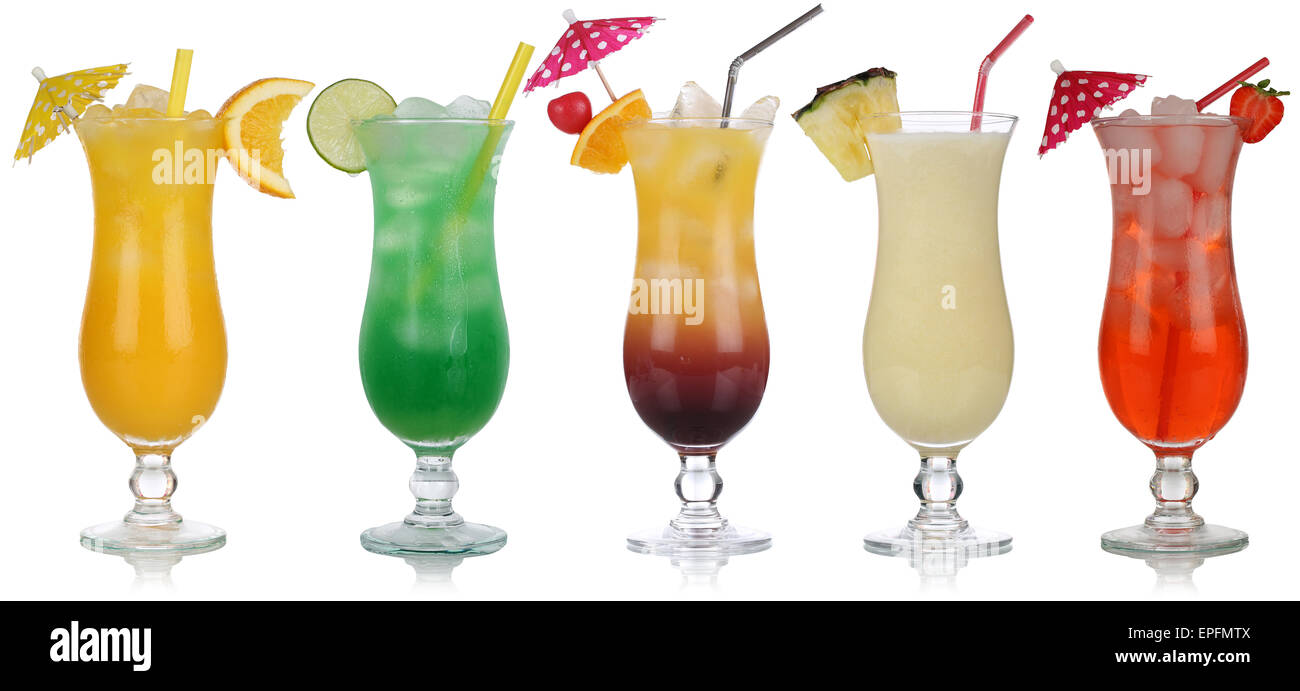Eingestellt von Cocktails Wie Pina Colada Und Tequila Sunrise Stockfoto