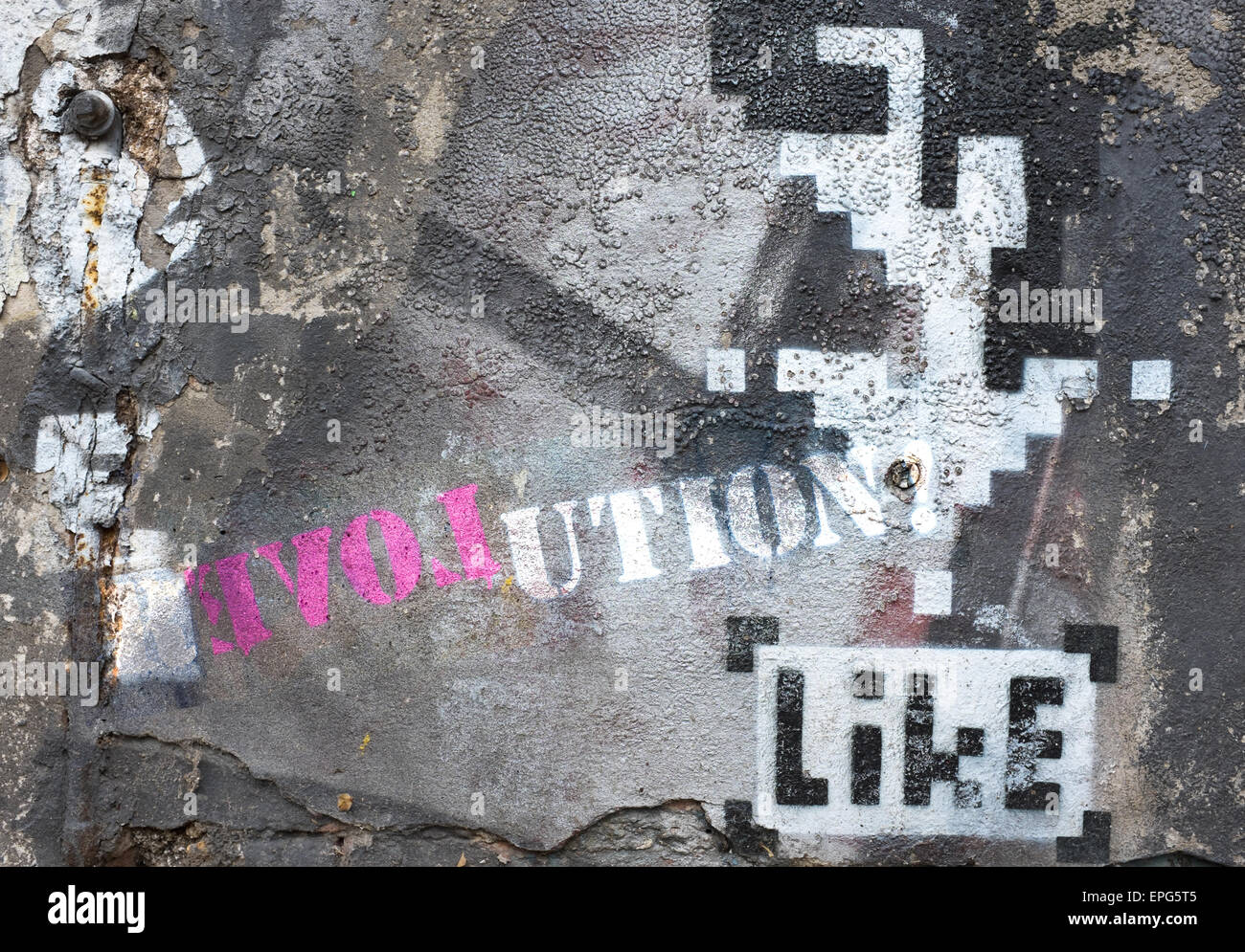 Revolution - Liebe Graffiti Logo auf strukturierte Wand Stockfoto