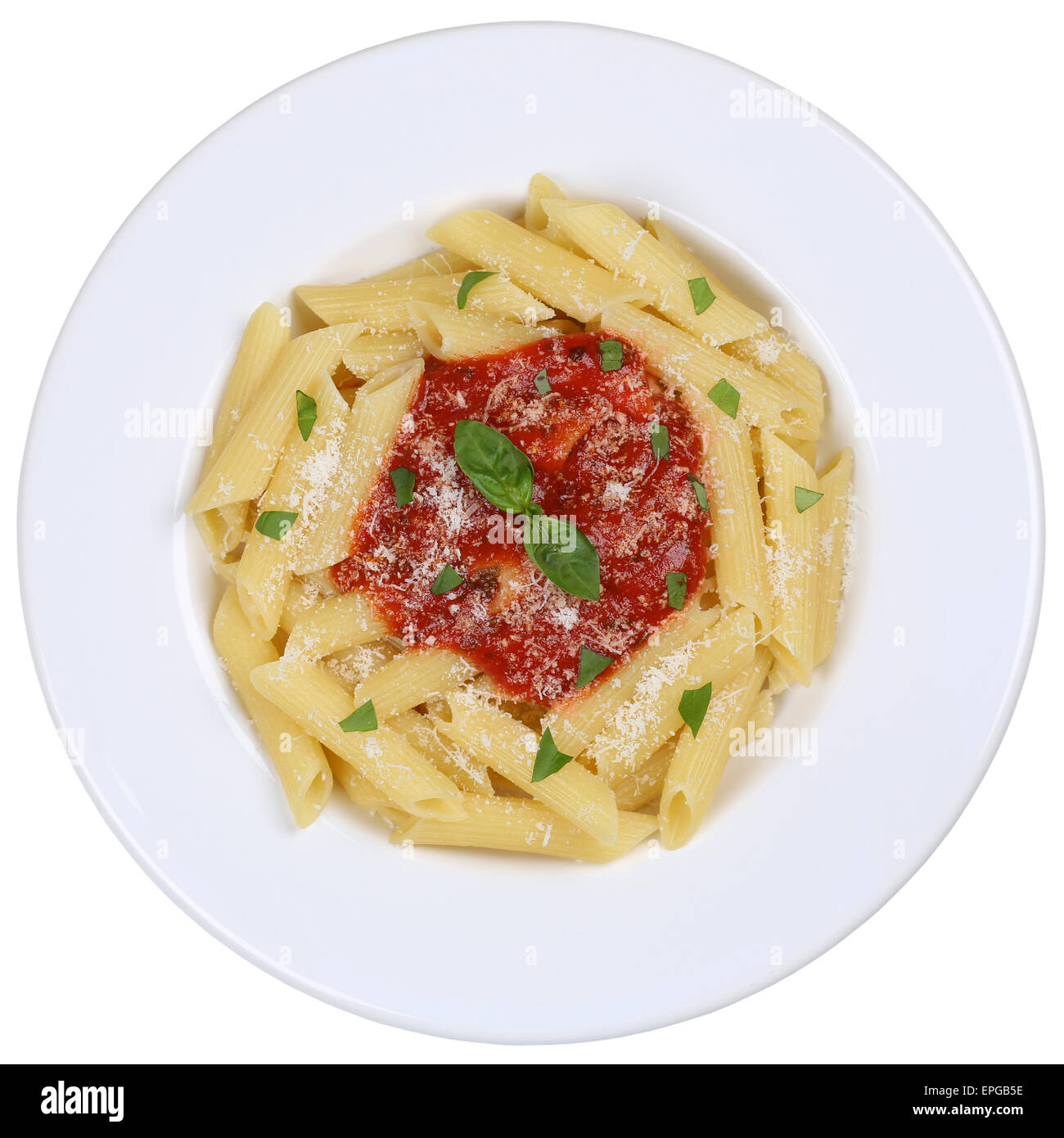 Penne Rigate Napoli Mit Tomaten Sauce Nudeln Pasta Gericht freigestellt Stockfoto