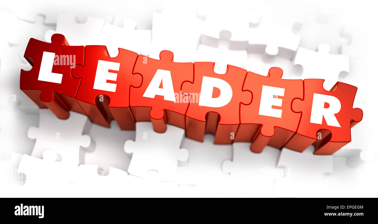 Leader - Rätsel Text in rot mit weißem Hintergrund. 3D Render. Stockfoto