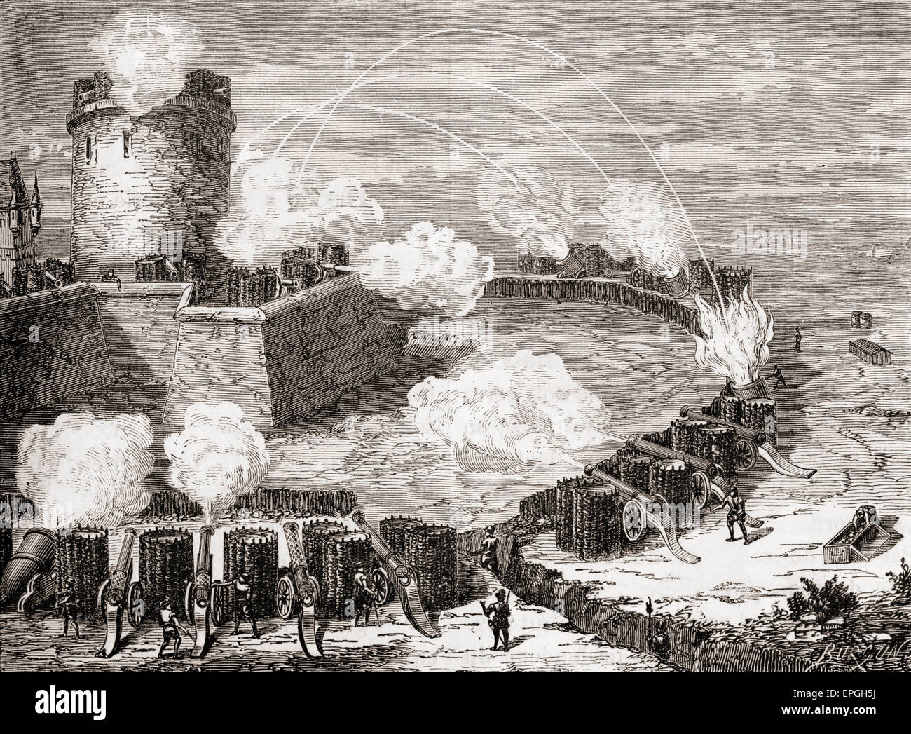 Die Belagerung der Burg im 16. Jahrhundert. Stockfoto