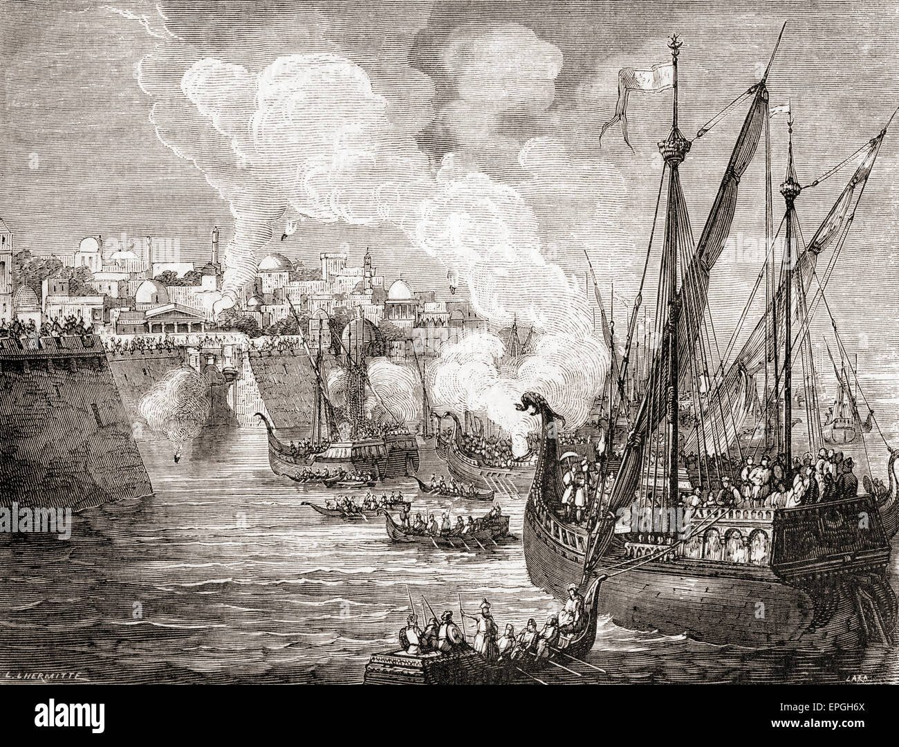 Die Belagerung von Konstantinopel im Jahre 1453 vom osmanischen Sultan Mehmed II. Stockfoto