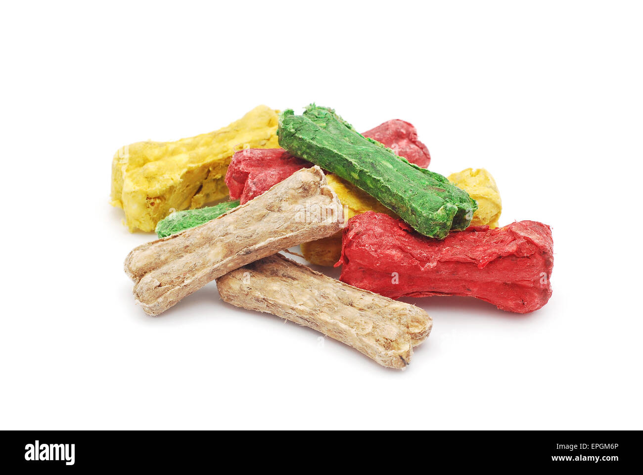 Hundeknochen behandelt auf weiß Stockfoto