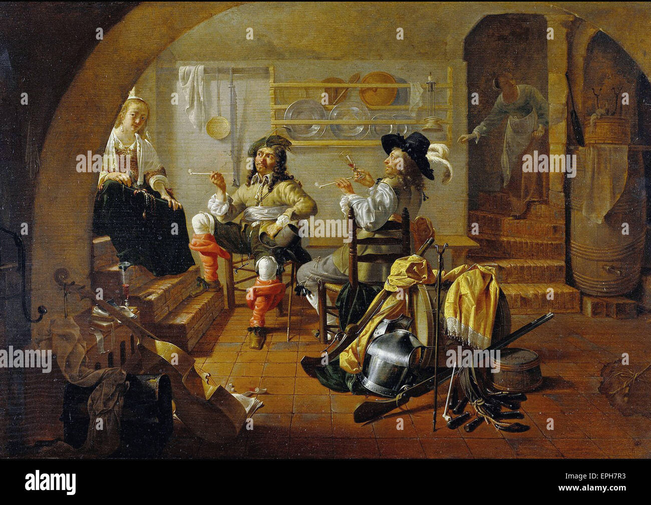 Jacob Duck Interieur mit Soldaten und Frauen Stockfoto