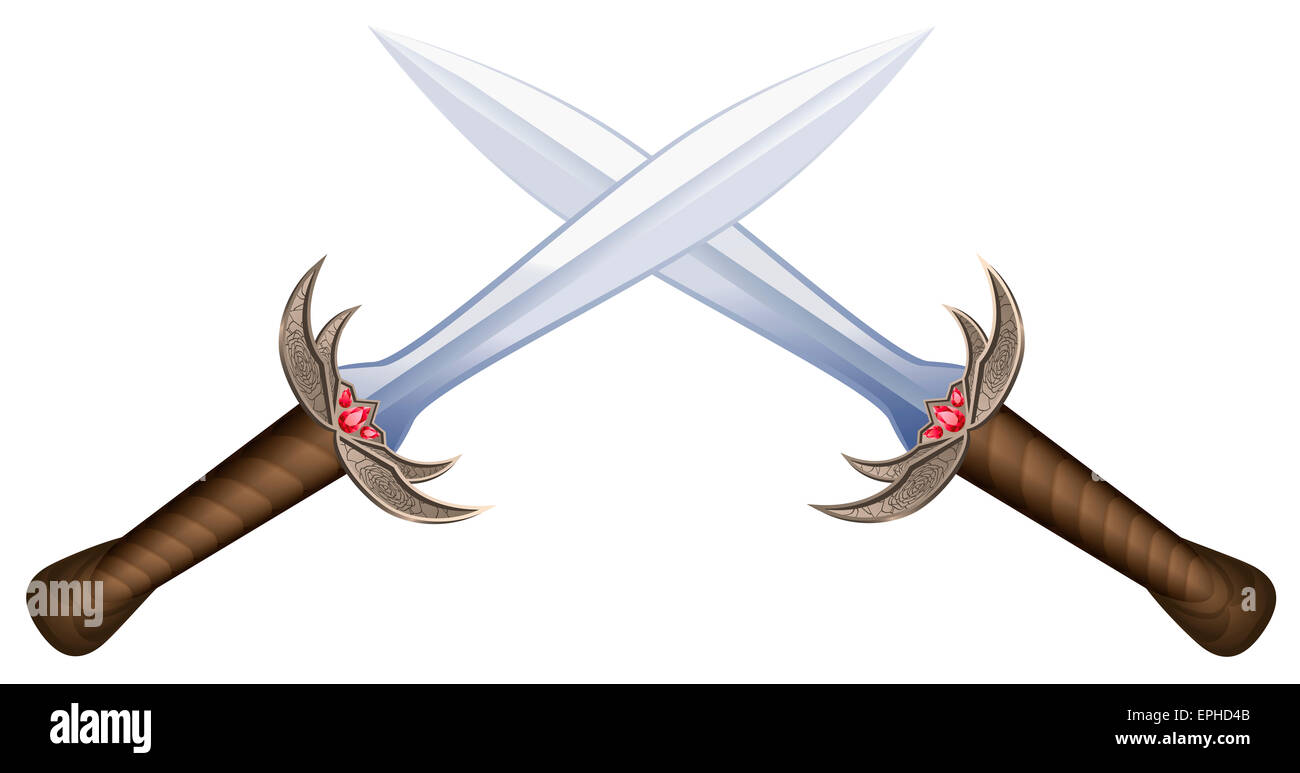 Illustration von zwei gekreuzte Schwerter auf weißem Hintergrund. Stockfoto