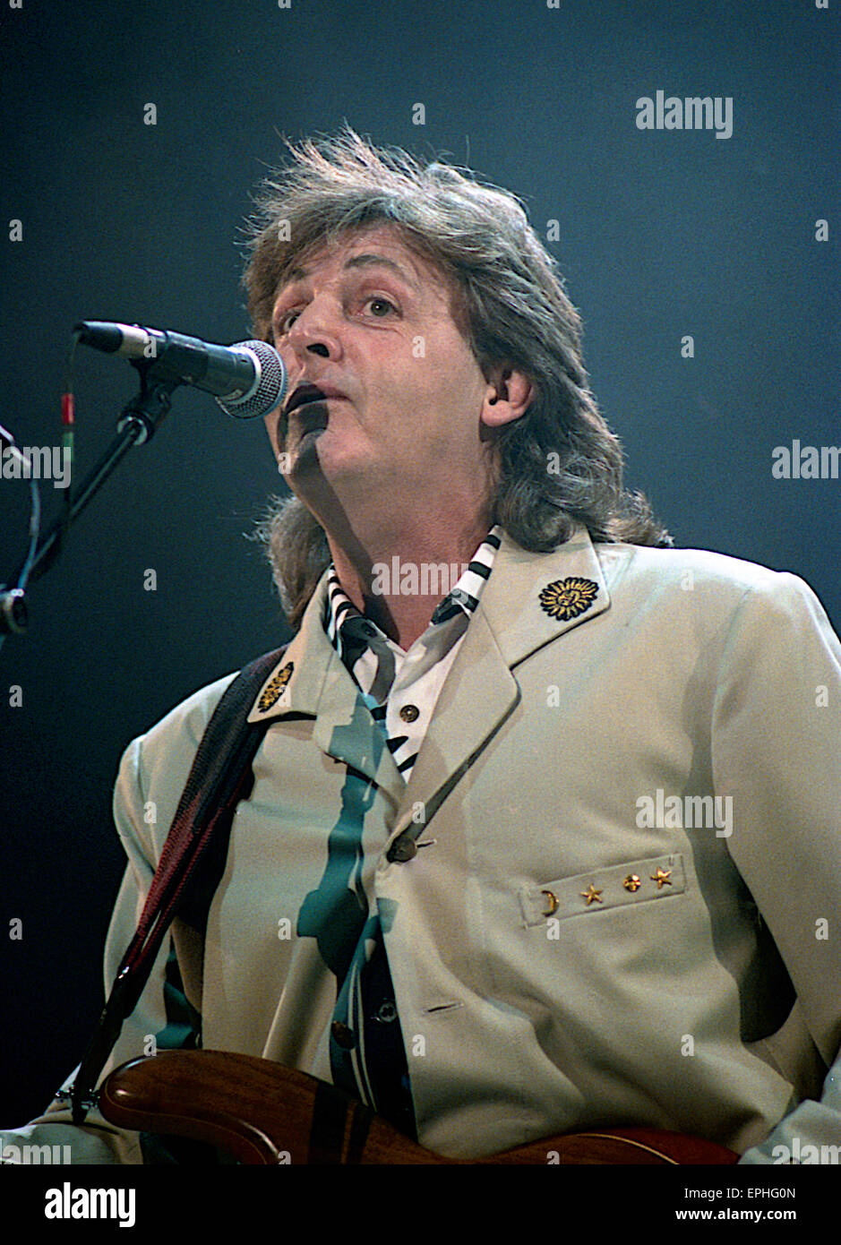 Paul McCartney an Robert F. Kennedy Fußballstadion in Washington DC. 4. Juli 1990. Stockfoto