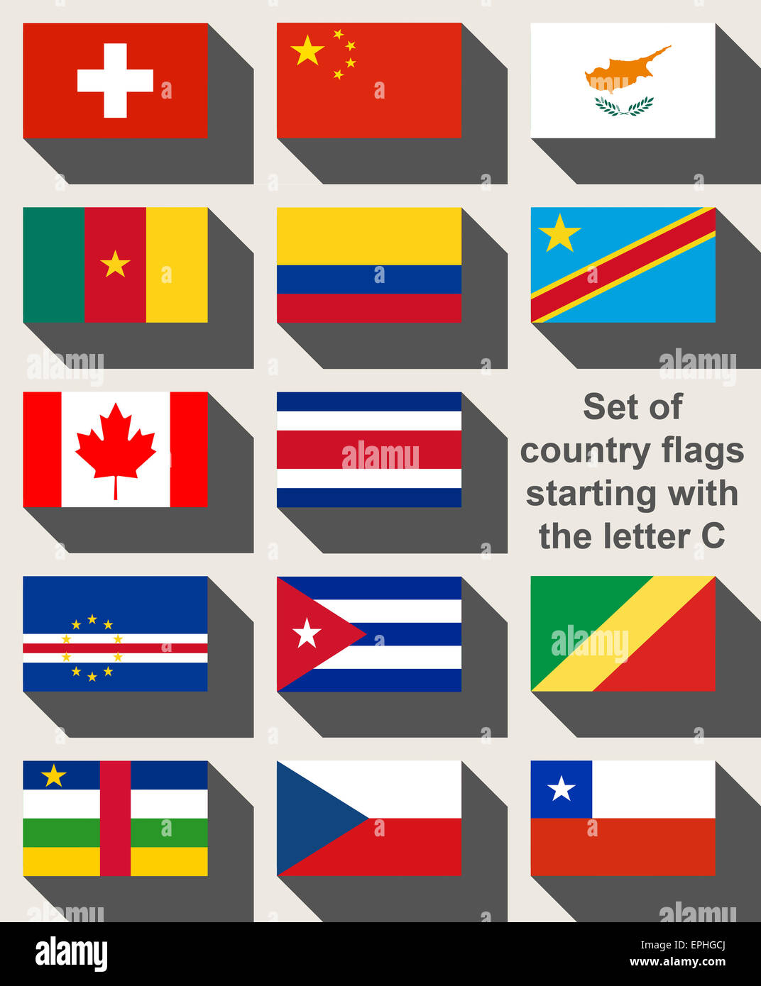 Satz von Länderflaggen, beginnend mit dem Buchstaben C. Stockfoto