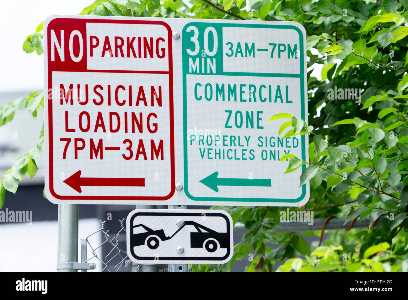 Austin Texas "Musiker laden" kein Parkplatz melden Stockfoto