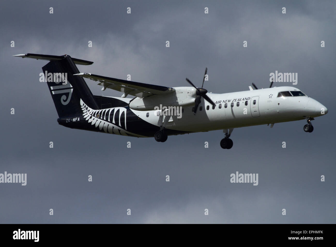 Air New Zealand Bombardier Dash 8 Landung an inländischen Flughafen Auckland, Auckland, Nordinsel, Neuseeland Stockfoto