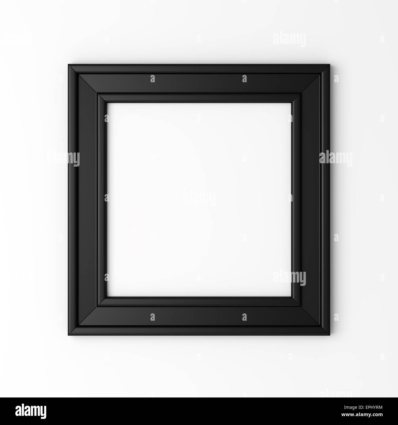 leere schwarze Fotorahmen auf weißen Wand Stockfoto