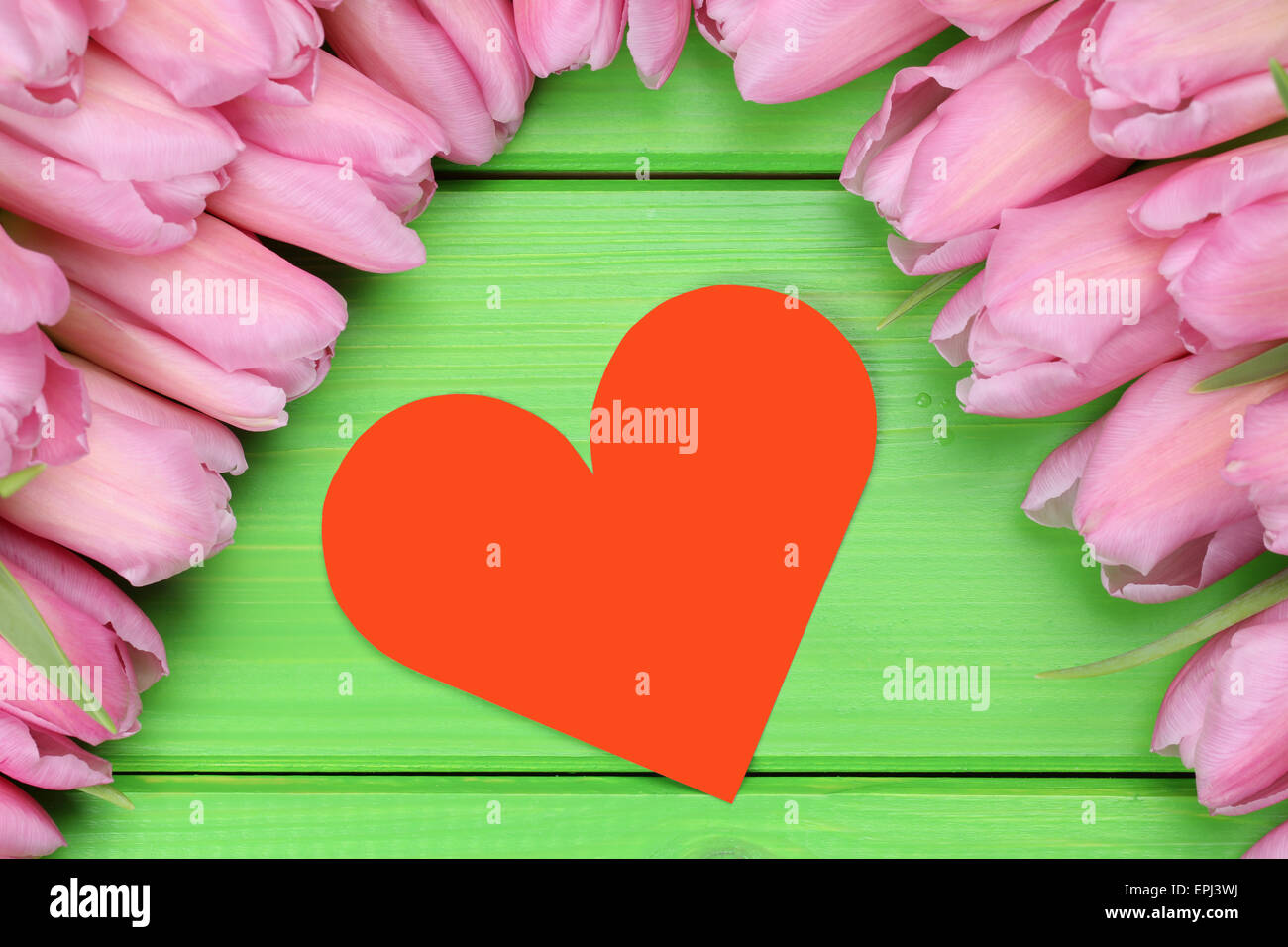 Tulpen Blumen Mit Herz als Zeichen der Liebe Zum Valentinstag Stockfoto