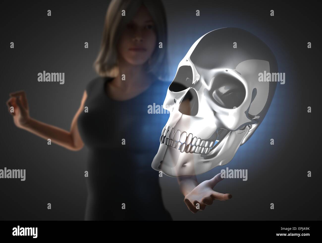 Frau und Futusistic Hologramm Stockfoto