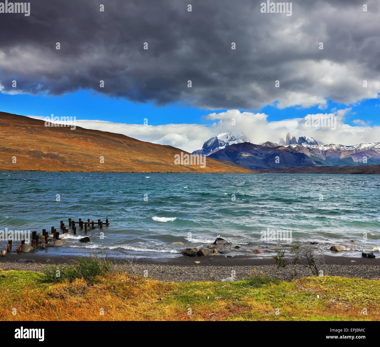 Bootsanlegestelle an der Laguna Azul Stockfoto