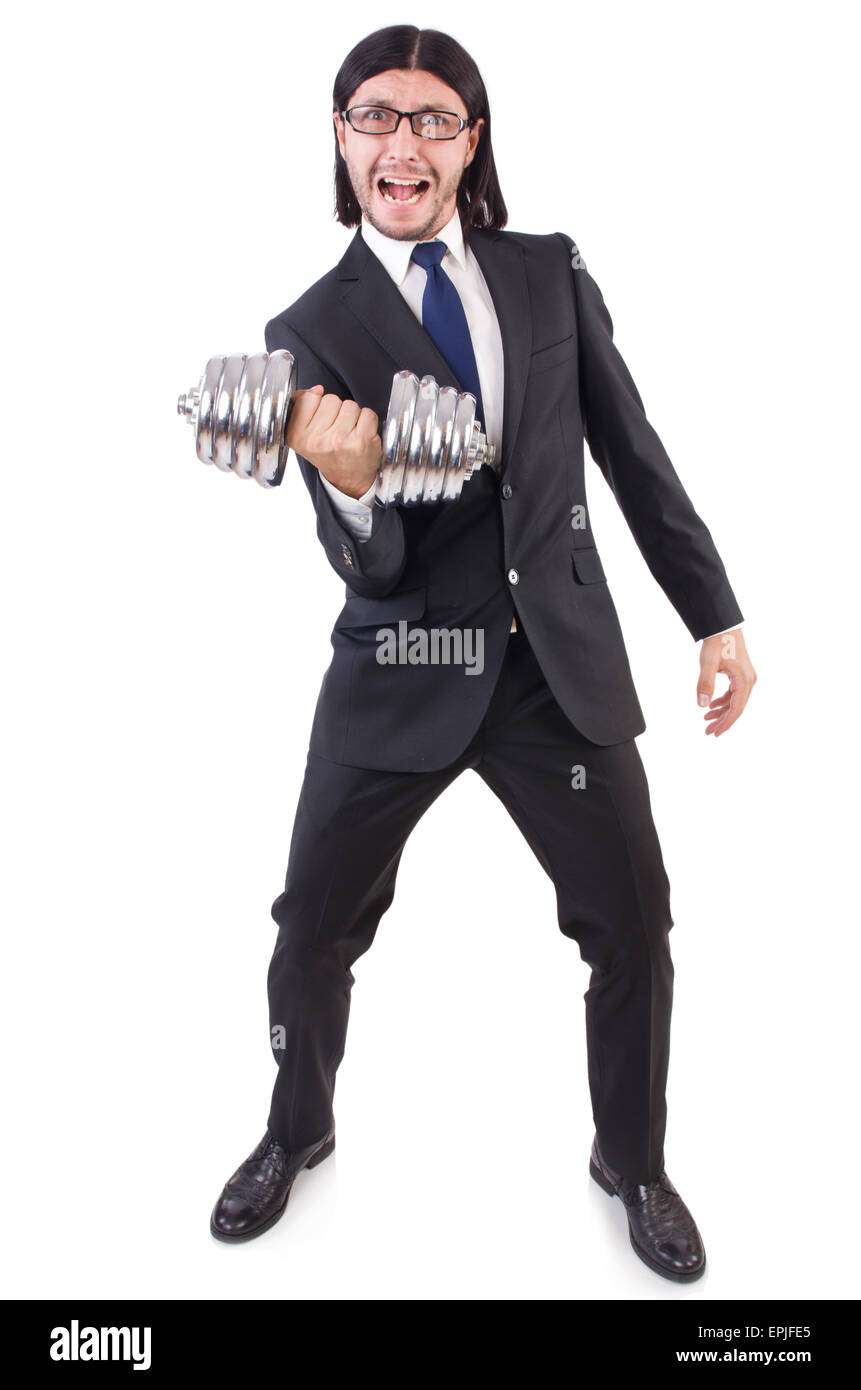 Junger Geschäftsmann auf dem weißen Hintergrund isoliert Stockfoto